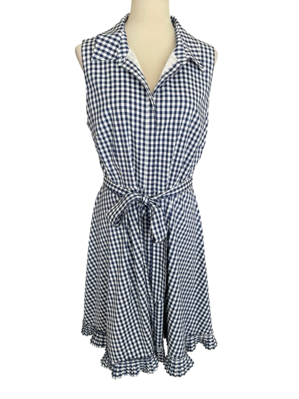 Alex Marie Gingham Dress Size 14 Resort Wear Flowy Coastal Nautical Ruffle Hem